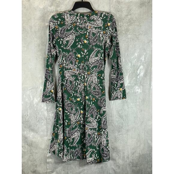 24SEVEN Comfort Apparel Women's Green Paisley-Print Scoop-Neck Long-Sleeve Dress - Picture 3 of 12